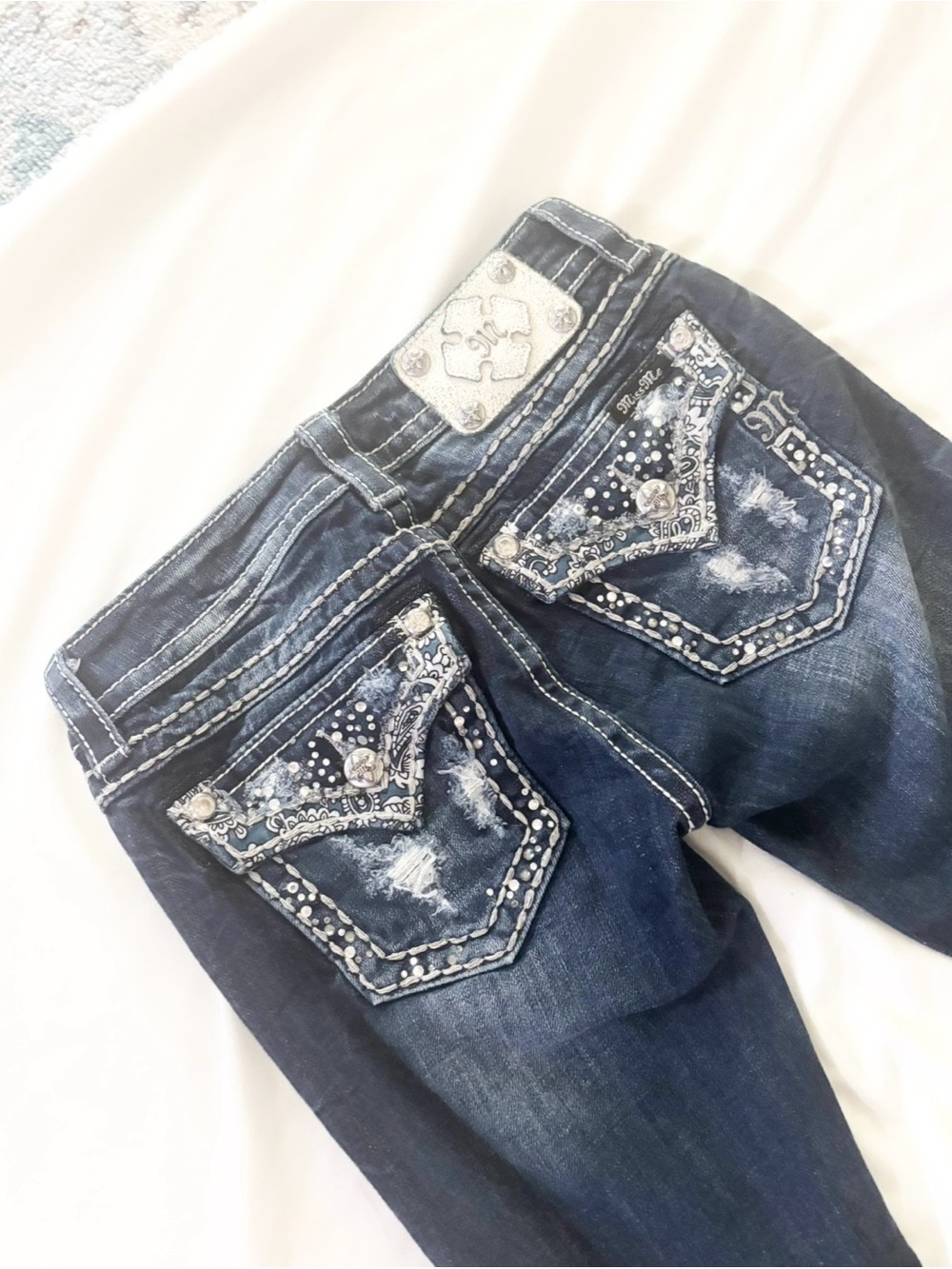 Miss Me Dark Blue Signature Boot Jeans with Embellished Back Pockets - Picture 4 of 9